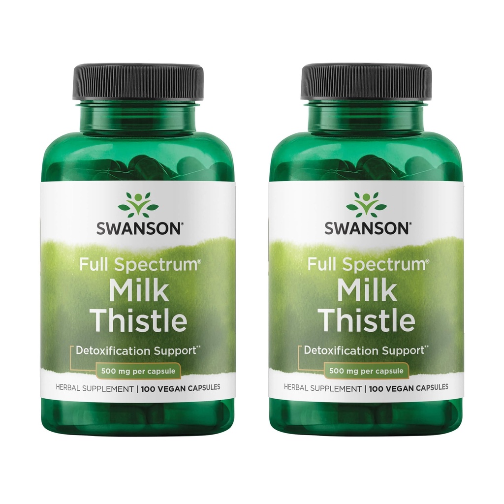 Swanson Milk Thistle - Herbal Liver Support Supplement - Natural Formula Helping to Maintain Global Health &amp; Wellbeing - (100 cápsulas, 500 mg cada uno) 2 Pack