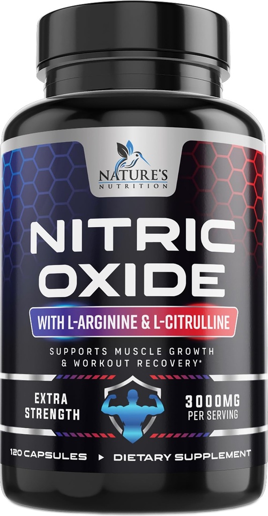 Nitric Oxide Booster Extra Strength 3000mg - 3X Strength L-Arginine & Citrulline, Best Nitric Oxide Suplementos para Hombres, Supports Muscle, Heart Health, Energy Supplement, Bottled in USA, 120 Capsules
