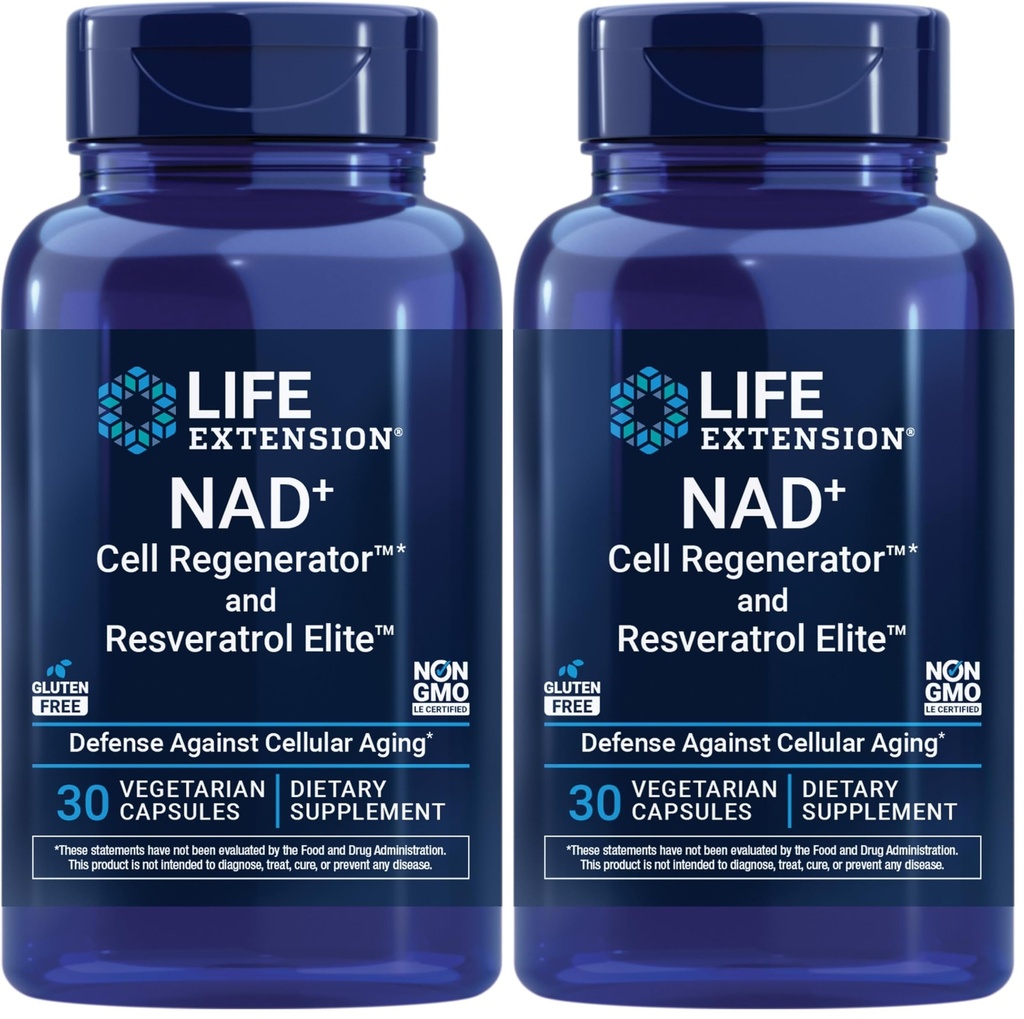 Life Extension NAD+ Regenerador celular y reveratrol Elite, NIAGEN nicotinamide riboside, Trans-resveratrol, quercetina, Fisetin, for Longevity, Energy, and oxidative Stress, 30 Vegetarian Capsule