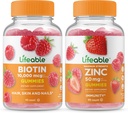 Biotina Lifeable + Zinc 50mg, Gummies Bundle - Gran Tasting, Suplemento de vitaminas, Gluten Gratis, GMO Gratis, Chewable