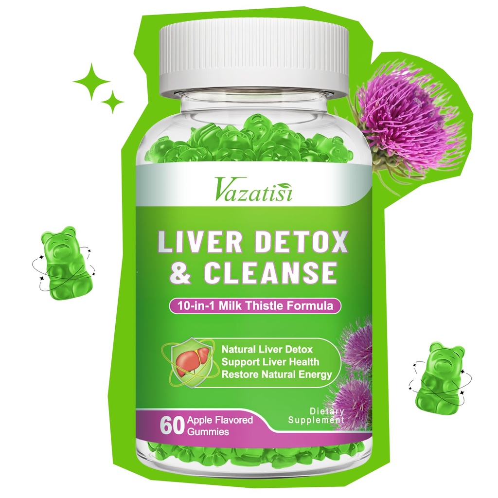 Milk Thistle Gummies for Adults Kids. Reparación de desintoxicación del hígado Gummies, Leche Thistle Extract Suplemento para soporte del hígado Digestive Antioxidant, 60ct Apple Flavor
