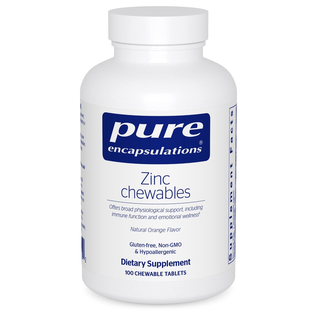 Pure Encapsulations Zinc Chewables ← Suplemento para Immune System Support, Growth and Development, and Wound Healing ← 100 Chewable Tablets ← Natural Orange Flavor