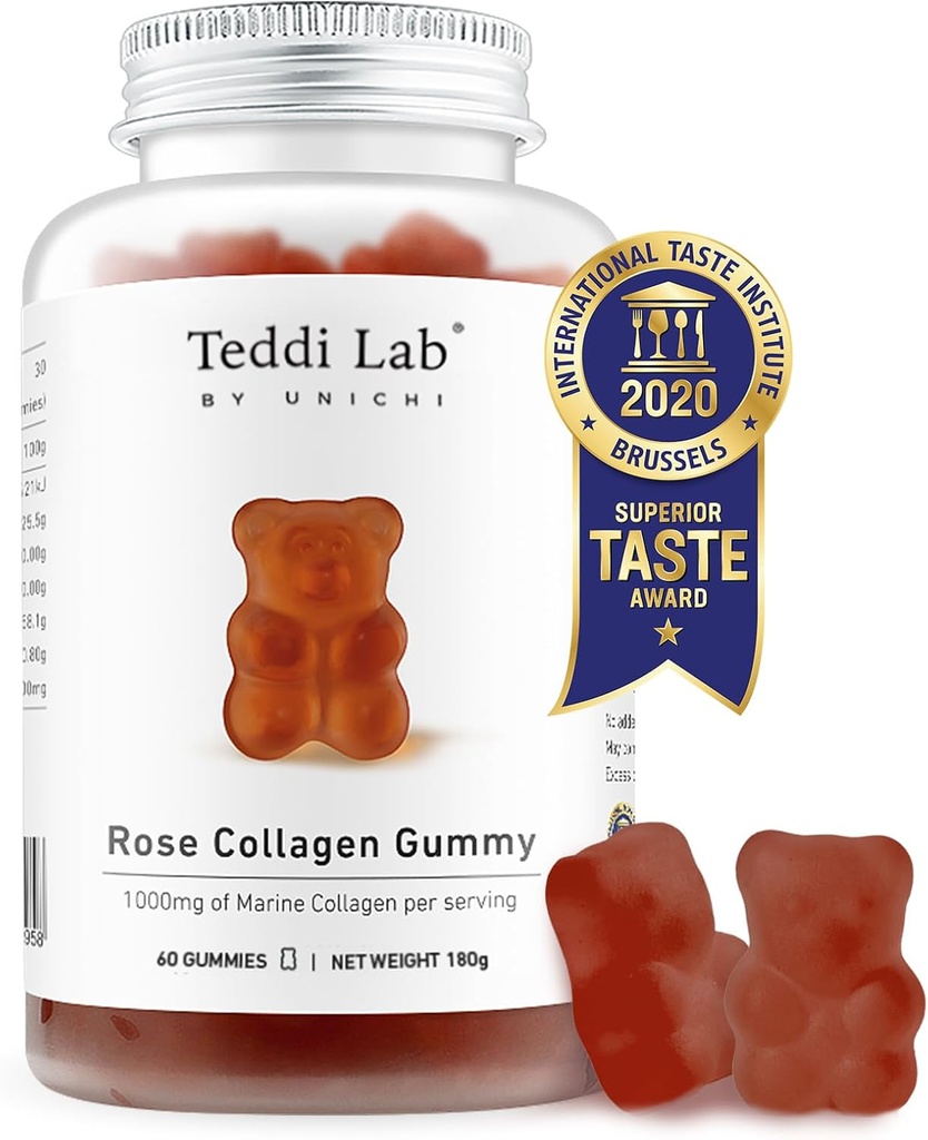 Unichi Rose Collagen Gummy, 1000mg High-Volume Marine Collagen Gummy Suplementos para Mujeres con Peptides Collagen, Rosa Petals, Acerola Cherry, Rosehip, 60 Conde