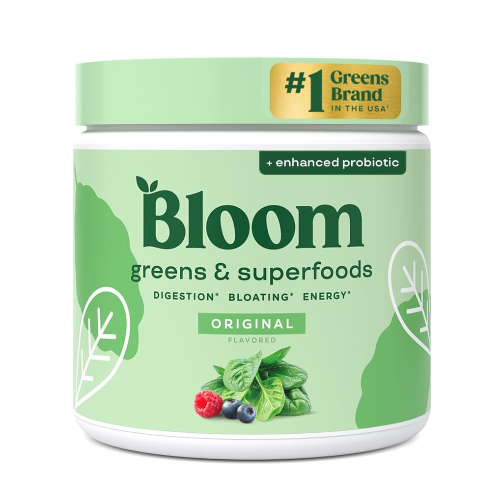 Bloom Nutrition Superfood Greens Powder, Enzymes Digestivos con Probióticos y Prebióticos, Gut Health, Bloating Relief for Women, Chlorella, Green Juice Mix with Beet Root Powder, 30 SVG, Original
