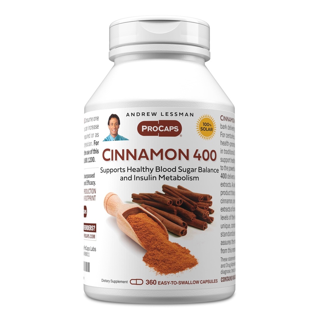 ANDREW LESSMAN Cinnamon 400mg - 360 Capsules - High Potency, Standardized Extract. Sin aditivos. Cápsulas pequeñas fáciles de absorber