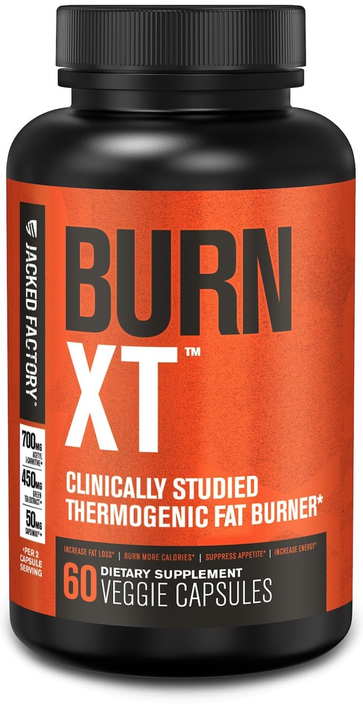 Jacked Factory Burn-XT Clinically Studied Fat Burner &amp; Weight Loss Suplemento - Appetite Suppressant & Energy Booster - con Acetyl L-Carnitine, Green Tea Extract y Más - 60 Natural Diet Pills