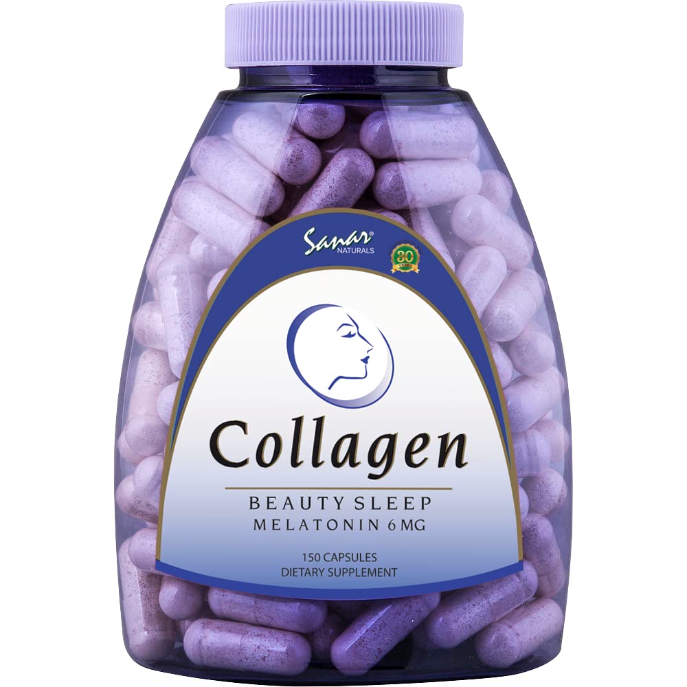 Sanar Naturals Collagen Pills Beauty Sleep with Melatonin 6 mg - Boost Hair Skin Nails Joints - Hidrolyzed Collagen Peptides Suplemento, 150 cápsulas