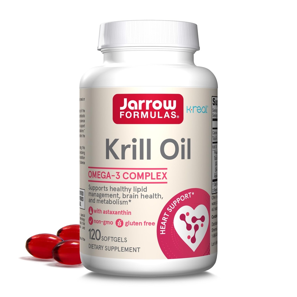Jarrow Formulas Krill Oil - 120 Softgels - Phospholipid Omega-3 Complejo con Astaxanthin - May Support Lipid Management, Brain Function & Metabolism - 60 Servings