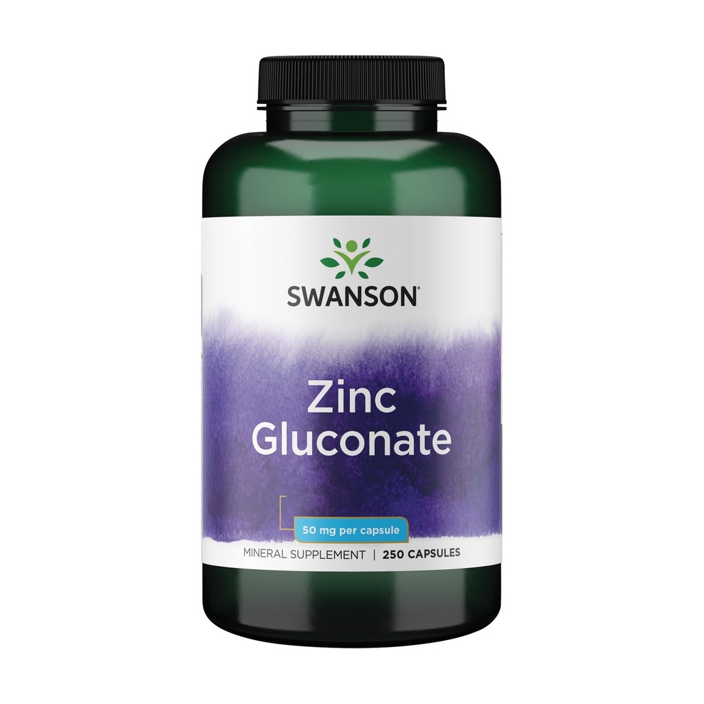 Swanson Zinc Gluconate - Suplemento Mineral Promoción de la Salud Prostática, Visión Salud, &amp; Apoyo Inmunitario - Formulario de Gluconato para la Absorción Optimal - (250 cápsulas, 50 mg cada uno)