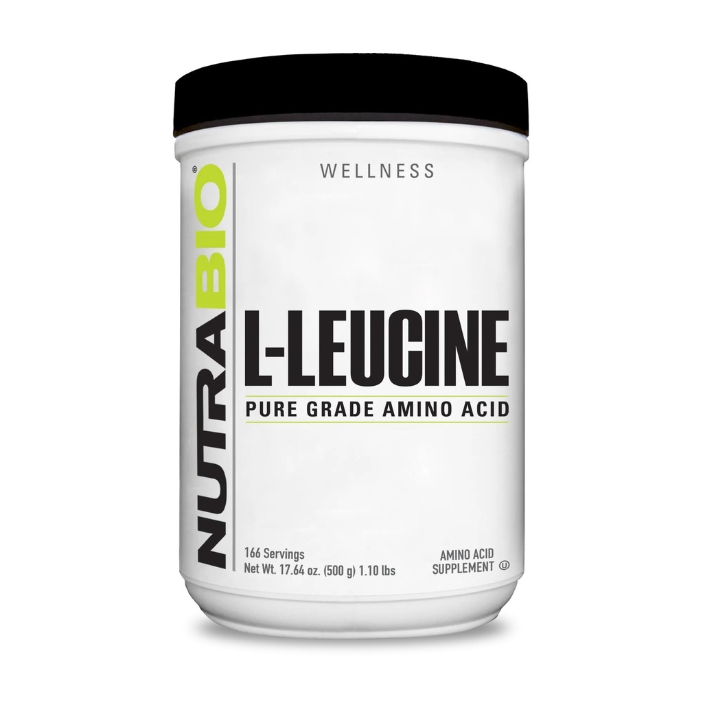 NutraBio 100% Puro L-Leucine - Recuperación y Apoyo Musculosos - Naturalmente Fermentado Forma Libre Aminoácidos - Vegan, No-GMO, Gluten Gratis - (500 gramos)