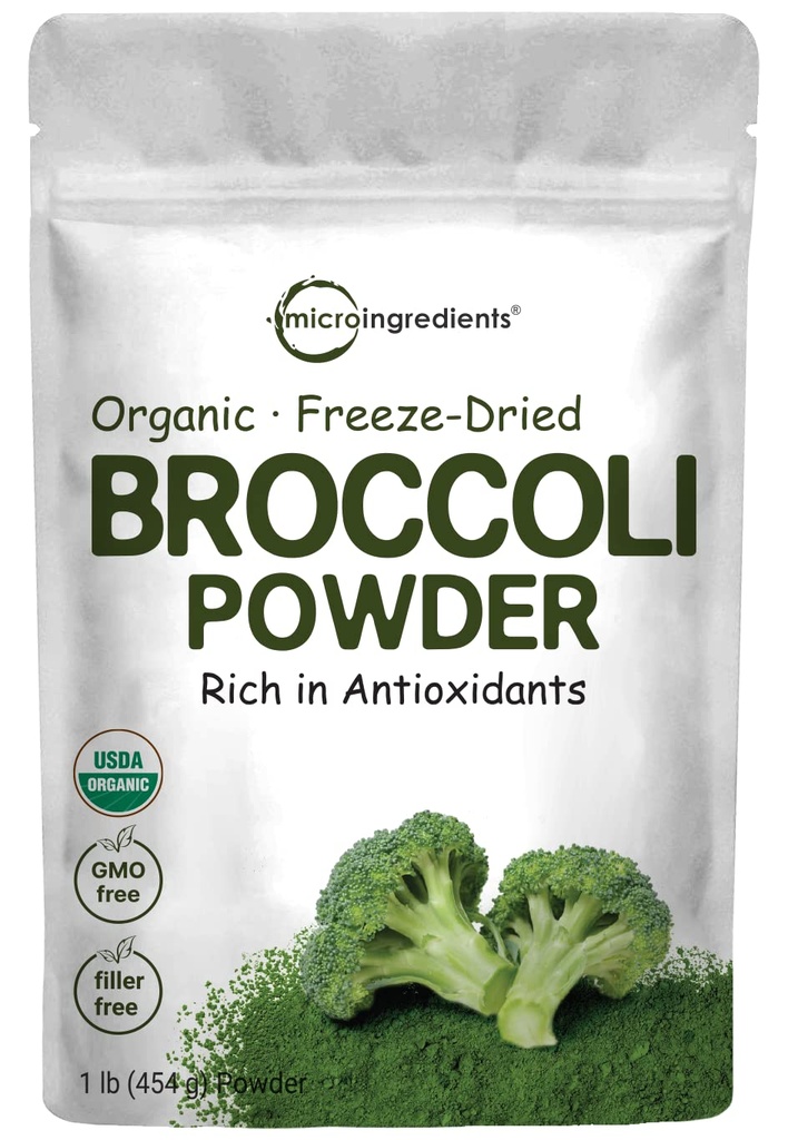 Polvo de brócoli orgánico, 1 libra, congelador seco, contiene DIM natural (Diindolylmetano), y rico en fibra e inmune vitamina C, Superalimentos verdes para bebidas smoothie, amigo vegano