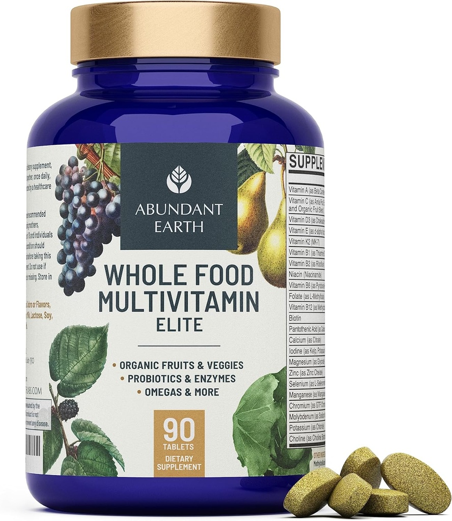 Multivitaminas Alimentarias Abundantes para Mujeres Multi Vitaminas diarias Suplementos para Hombres Multivitaminas + Complejo B, Probiótico Multi Enzyme, Omegas para Energía Orgánica Digestión 90ct-4pk
