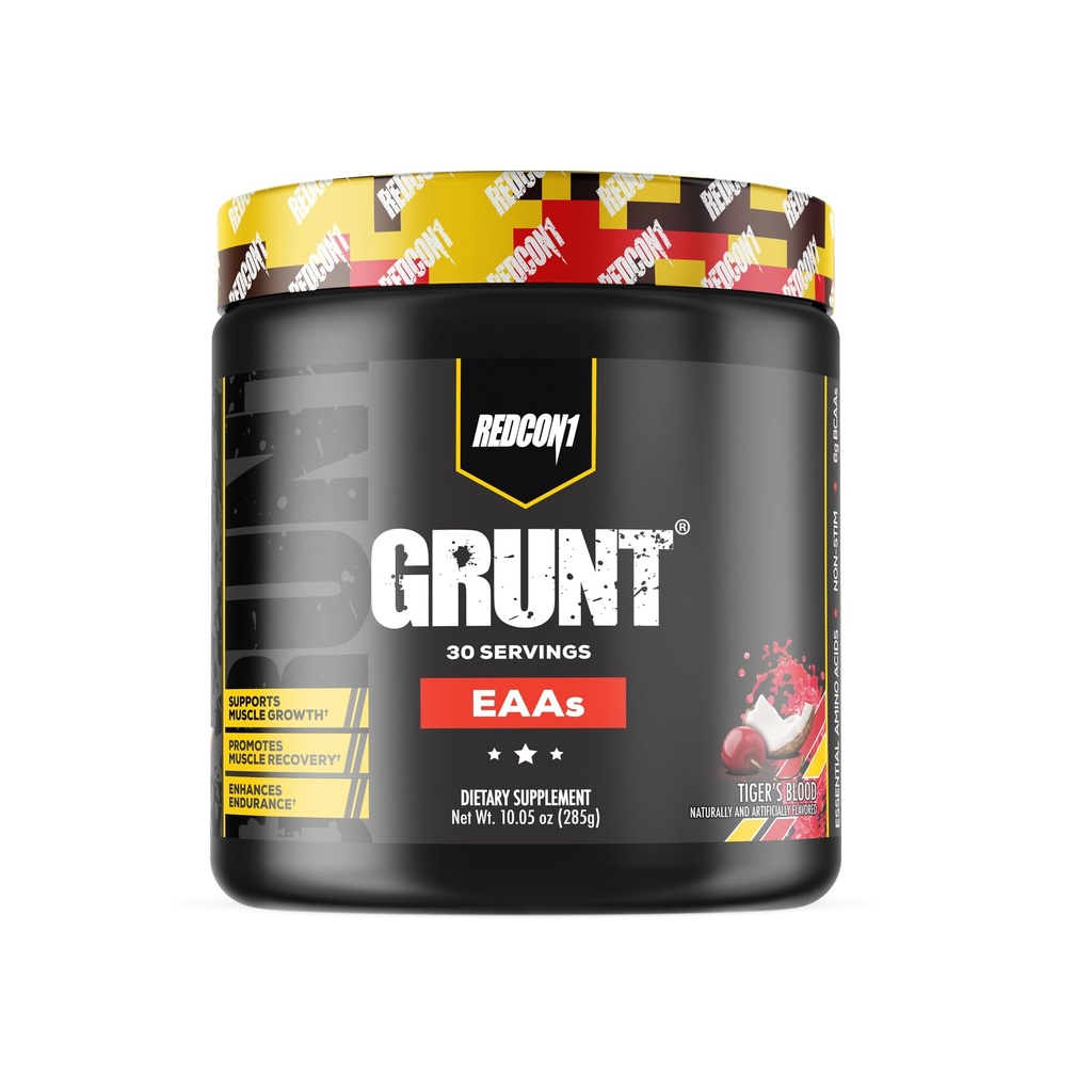 REDCON1 Grunt EAAs, Tiger's Blood - Sugar Free, Keto Friendly Essential Amino Acids Powder - Post Workout Powder Containing 9 Amino Acids to Help Train, Recover, Repita (30 Servings)