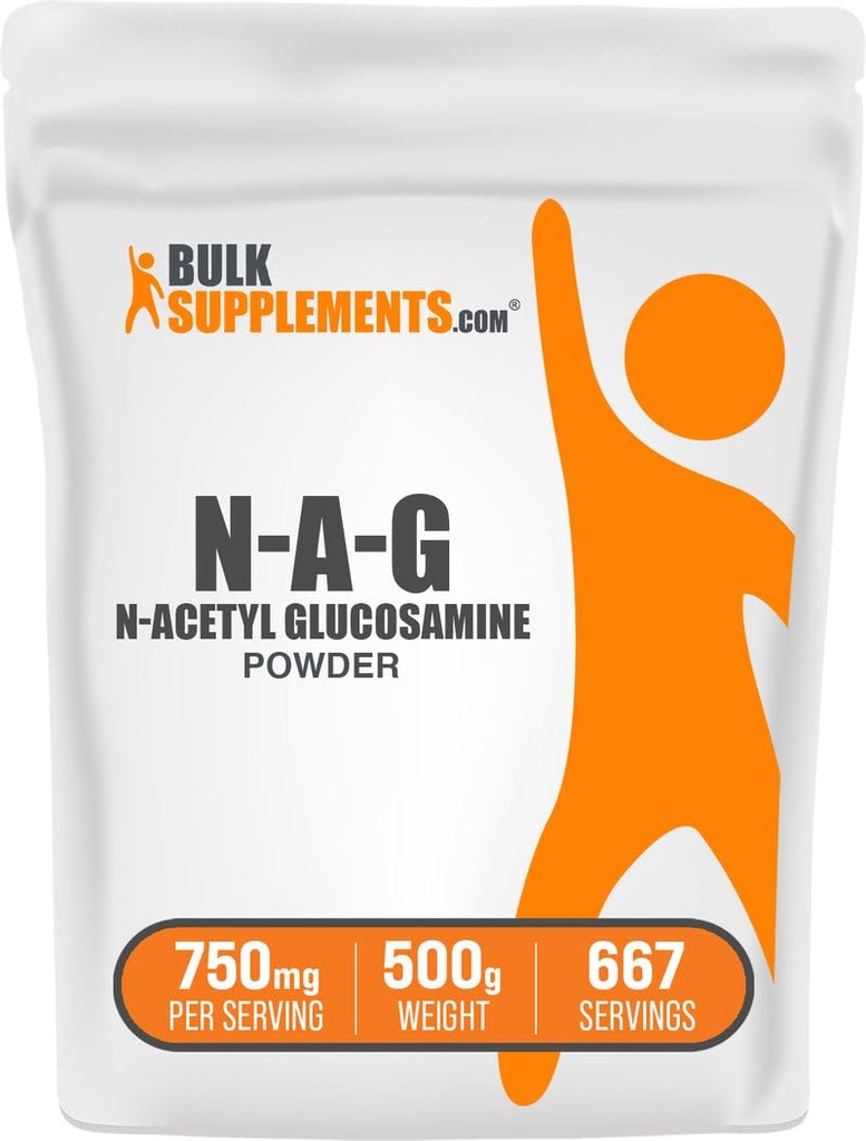 BulkSupplements.com N-Acetyl Glucosamine Powder - NAG Powder, Glucosamine 750mg, Suplemento Nutricional - Gluten Free, 750mg de por Serving, 500g (1.1 lbs) (Pack of 1)