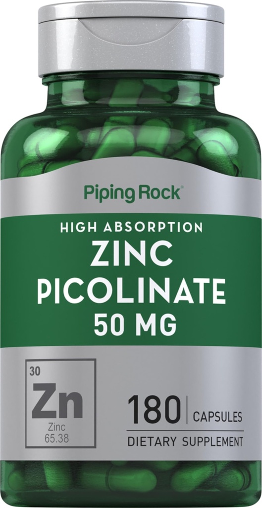 Piping Rock Zinc Picolinate 50mg  180 Capsules ← Non-GMO, Gluten Free Supplement