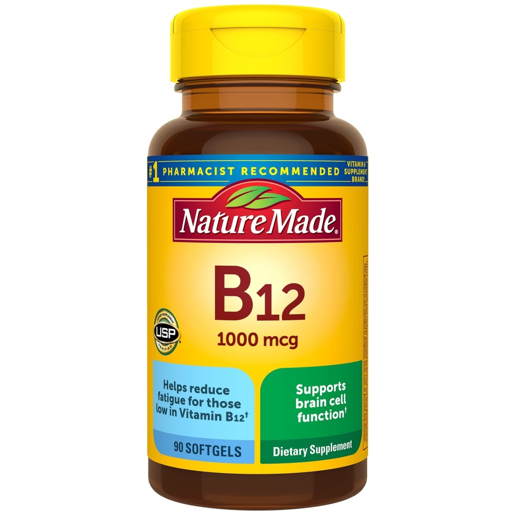 Nature Made Vitamina B12 1000 mcg, Suplemento Dietario para Energía Metabolismo Apoyo- 90 Softgels.,