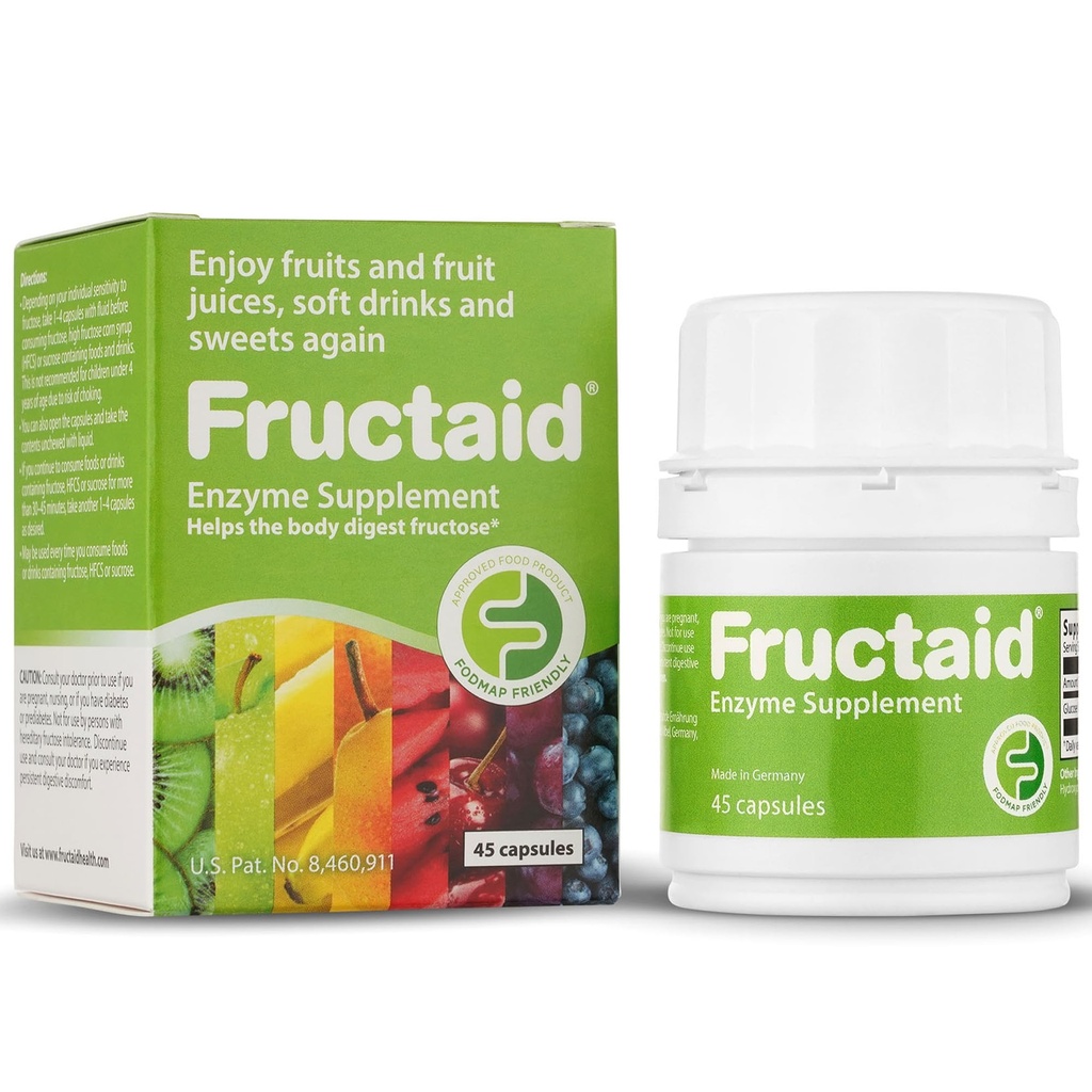 Suplemento enzima - 45 cápsulas, para que pueda disfrutar de frutas, jugos de frutas, bebidas suaves y dulces de nuevo, suplemento dietético, libre de gluten, libre de lactosa