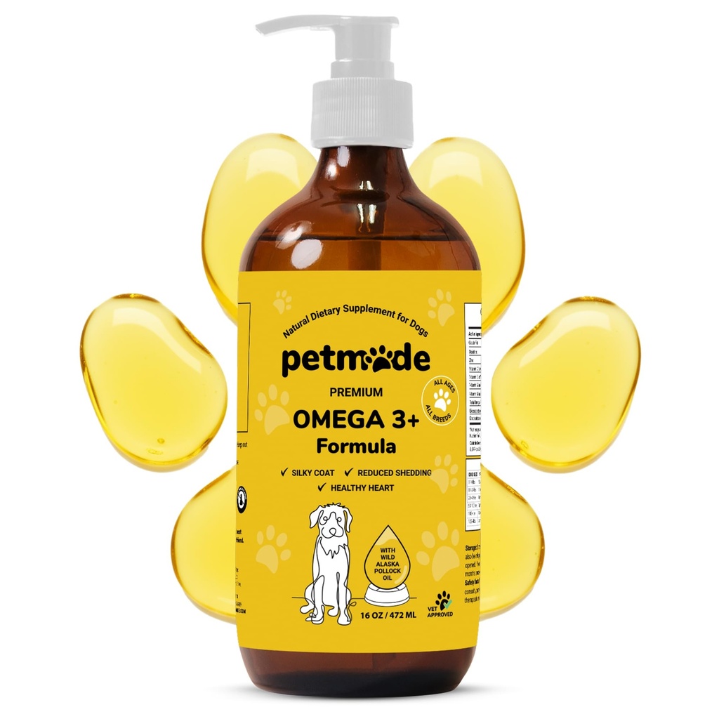 Omega 3 aceite de pescado para perros Skin and Coat - Wild Alaskan Pollock Oil for Itchy Skin- Omega 3 ácidos grasos para perros - EPA líquido &amp; DHA Suplementos - con zinc, vitamina C, B2, B7 &amp; E - 16 Fl Oz