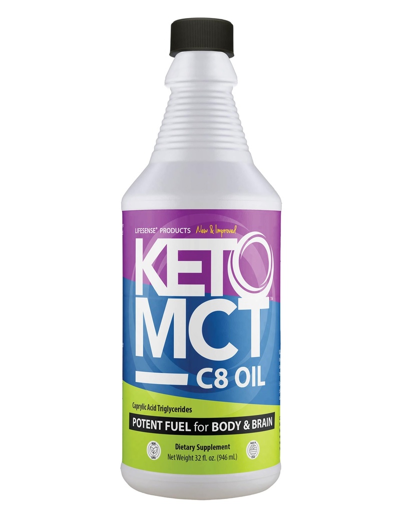 LifeSense C8 MCT Aceite, Keto-Friendly, proveniente del aceite de coco, probado clínicamente para aumentar la producción de cetona, combustible óptimo para el cerebro y el cuerpo, hecho en EE.UU. por PhD Nutrition, 32 oz