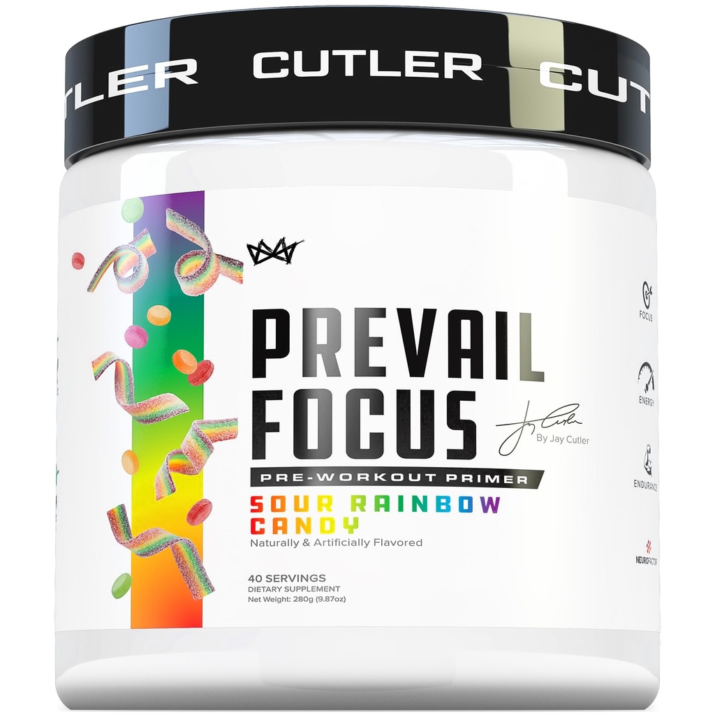 Prevail Pre Workout Powder with Nootropics: Pre-Workout Drink for Hombre and Women, Cutting Edge Energy and Focus Supplement with L Citrulline, Alpha GPC, L Tyrosine ← Sour Rainbow Candy, 40 Scoops