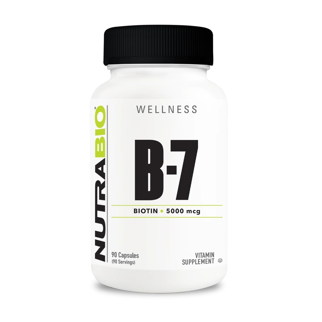 NutraBio Biotin (Vitamin B-7) Suplemento, 5000mcg - May Help Promote Healthy Hair, Skin, and Nails, 90 cápsulas vegetales