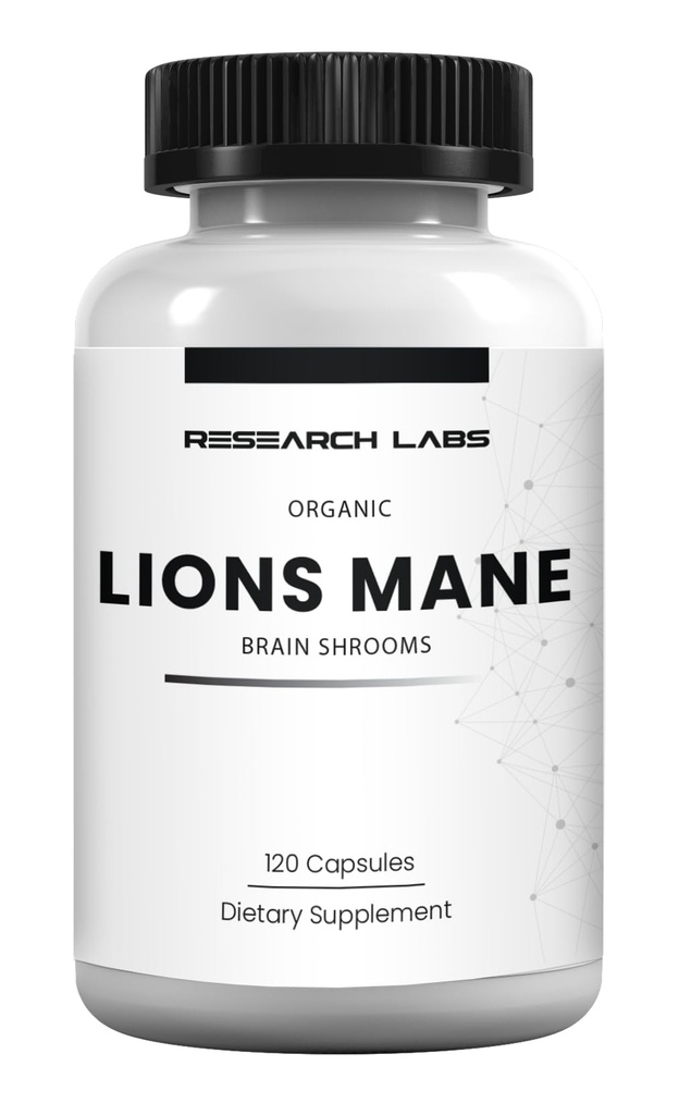 Laboratorios de investigación Los leones orgánicos Mane Suplemento cápsulas, 120 cápsulas w/Patent LitropaneTM, Immune System Booster & Nootropic Brain Support Mushroom Suplemento. 10X Extracto comparable a 18.000 mg