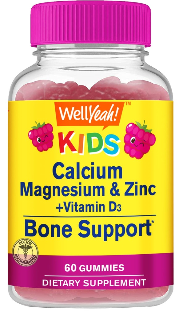 Calcio, Magnesio, Zinc + Vitamina D3 Gummies by WellSí ← Bone, Muscle y Nerve Health Support, Immune Support Silencio para Hombres y Mujeres TEN Gluten Free, Non GMO ← Raspberry Flavor Silencio 60 Conde