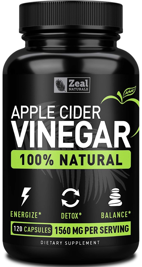 Cápsulas de vinagre de manzana natural cruda (1560mg sometida120 cápsulas) Píldoras de vinagre de manzana w Cayenne Pepper, Cleanse, Appetite Suppressant &amp; Digestive Support