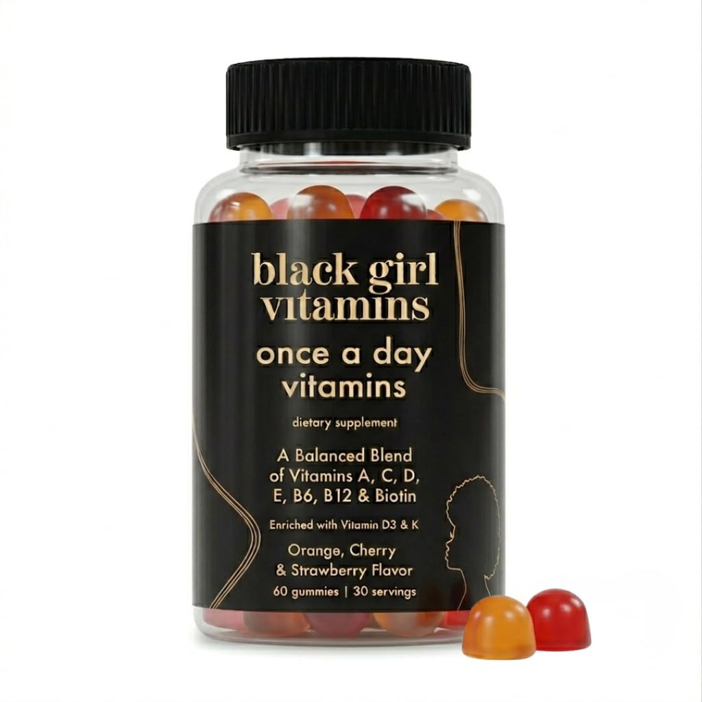 Vitaminas de las niñas negras Una vez al día - Gummy multivitamínico de las mujeres - Vitamina A, B, C, E y Zinc. Multivitamina para las mujeres, Apoyo Inmunitario. Vegano, sin gluten. Hecho en los EE.UU. (30 Day Supply, Strawberry)
