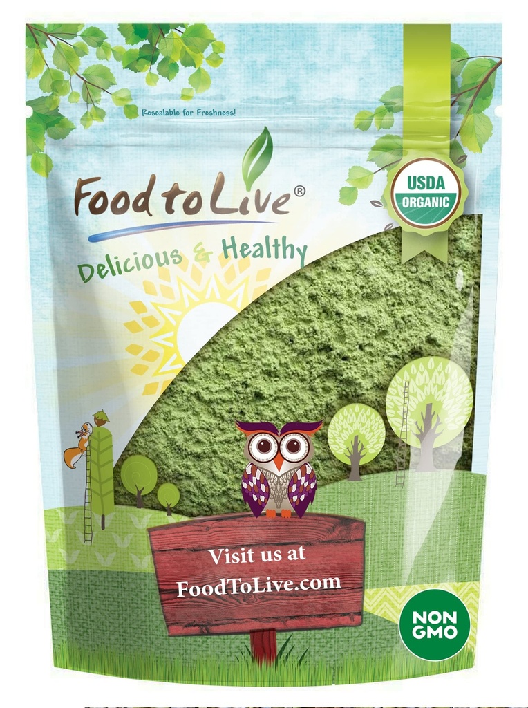 Alimentos para Vivir Pólvora Orgánica, 1 Pound — Non-GMO, Whole-Leaf, Raw, No-Irradiated, Pura, Superfood Vegan, Bulk, Great for Juice, Rich in Fiber, Chlorophyll, Fatty Acids and Minerals
