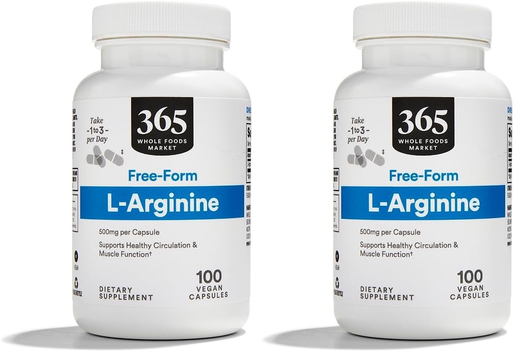 Mercado completo de alimentos, L Arginine 500Mg 100 Veggie Caps (Pack de 2)