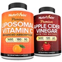 Nutrivein Premium Apple Cider Vinegar Capsules &amp; Liposomal Vitamina C Supplement Bundle: High-Absorption Vitamin C Capsules &amp; Apple Cider Vinegar Suplementos Bundle for Immune Defenses &amp; Gut Health