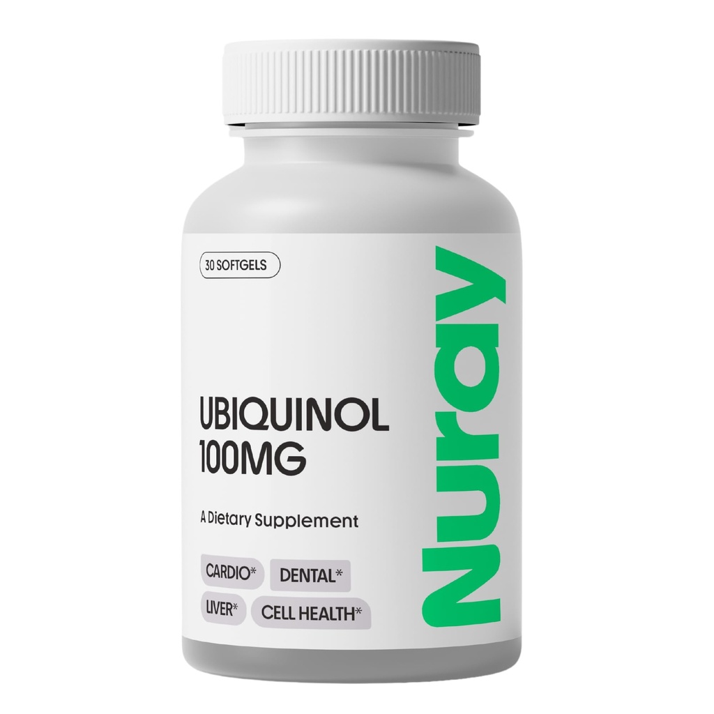 Nuray Ubiquinol 100mg Softgels, Forma activa de CoQ10 para la Salud Cardiovascular y Dental, Soporte Inmunitario sin gluten, Enhances Liver Health, 30 Conde