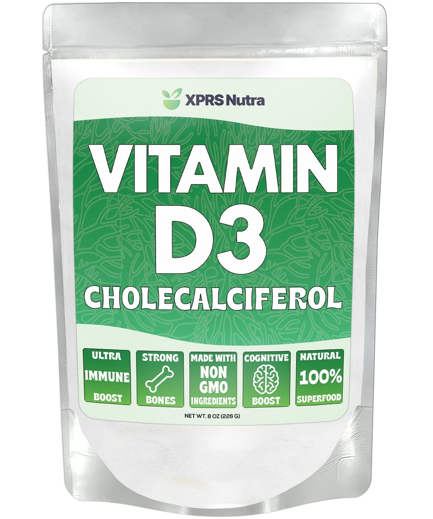 XPRS Nutra Vitamina D3 Powder (Cholecalciferol) - Unflavored VIT D for Bones and Immunity - Vitamina D3 Powder for Muscle Function - Suplementos de vitamina D (8 onzas)
