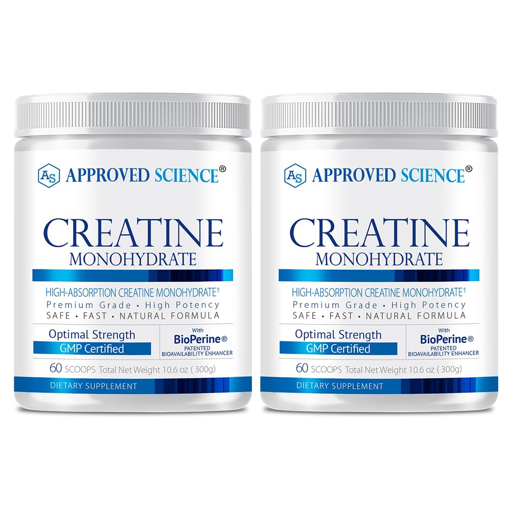 Polvo de Monohidrato de Creatina aprobado con BioPerine - Soporte de entrenamiento - 120 Servings - 5g Por Serving - Unflavored - Pack of 2 - Non-GMO, Vegan