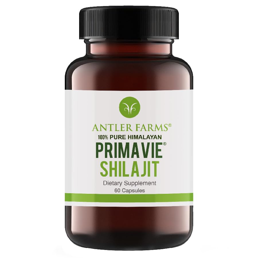 Antler Farms - 100% Puro PrimaVie Shilajit para Hombre Extracto, 60 cápsulas, 250 mg – Estándarizado a 50% Ácido Fulvico, Resina Salvaje cosechada de The Himalayas, Powerful Adaptogenic Supplement