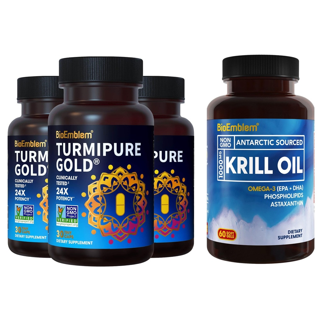 BioEmblem Antártico Krill Oil Suplemento Turmeric Curcumin with Clinically Studied TurmiPure - Joint Support, Healthy Inflammation Turmeric Supplements