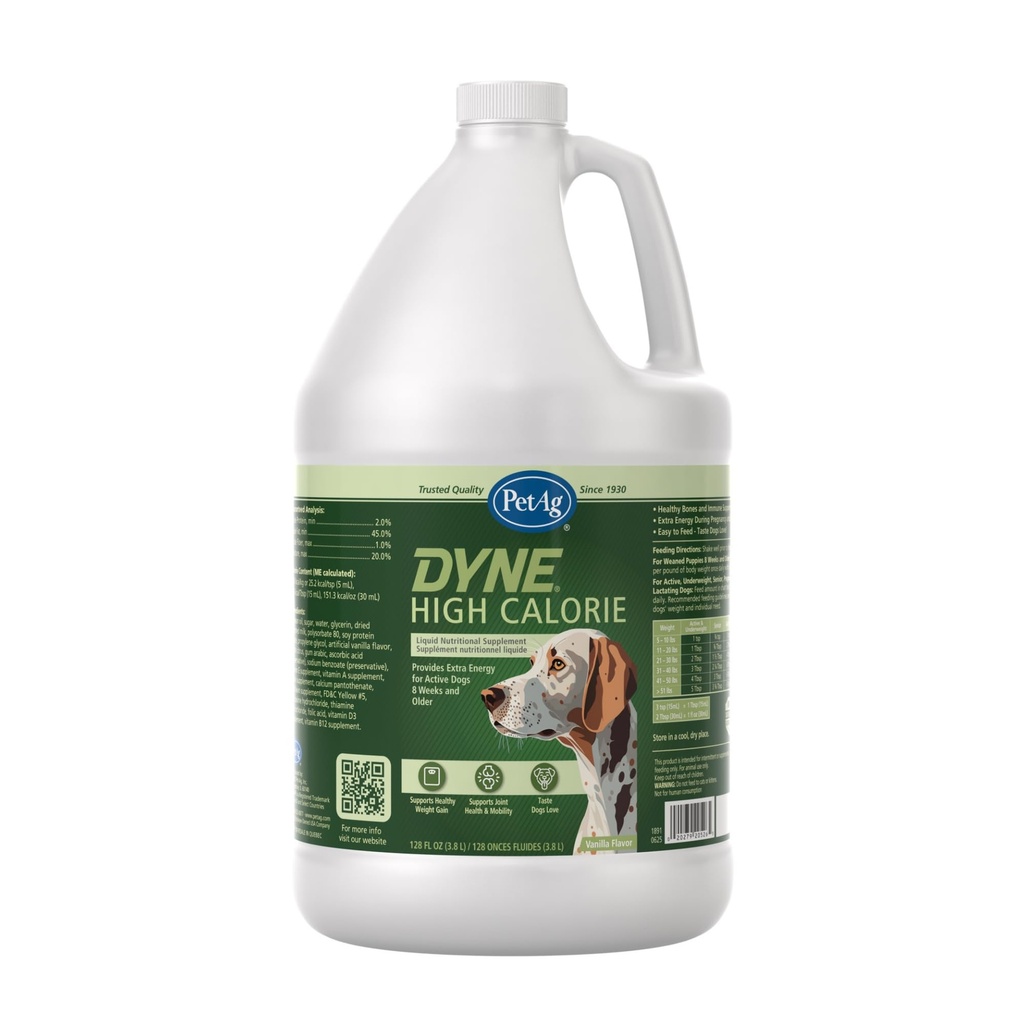 PetAg Dyne High Calorie Liquid Nutritional Supplement for Dogs & Puppies 8 Weeks and Older - 1 Gallon - Supports Performance and Endurance - Sweet Vanilla Flavor