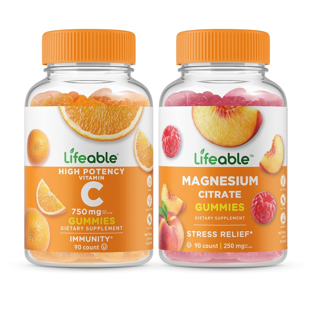 Vitamina vital C 750mg + Magnesium 85mg, Gummies Bundle - Gran Tasting, Suplemento de vitamina, Gluten Gratis, GMO Gratis, Chewable Gummy