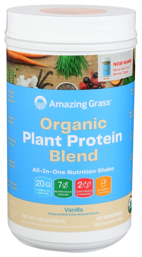 Impresionante planta orgánica Protein Blend: Vegan Protein Powder, New Protein Superfood Formula, All-In-One Nutrition Shake with Beet Root, Pure Vanilla, 20 Servings