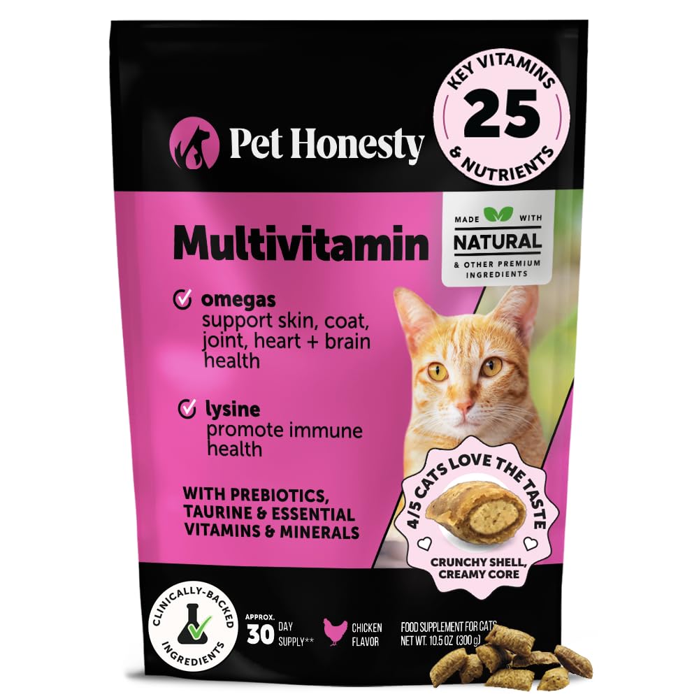 Cat Multivitamin Crunchy &amp; Creamy Chews - Cat Treats for Health + Immune, Joint Support, Skin & Coat, " Digestion - Vitaminas con Omega 3s, Lysine " Probiotics (30 Day Supply)