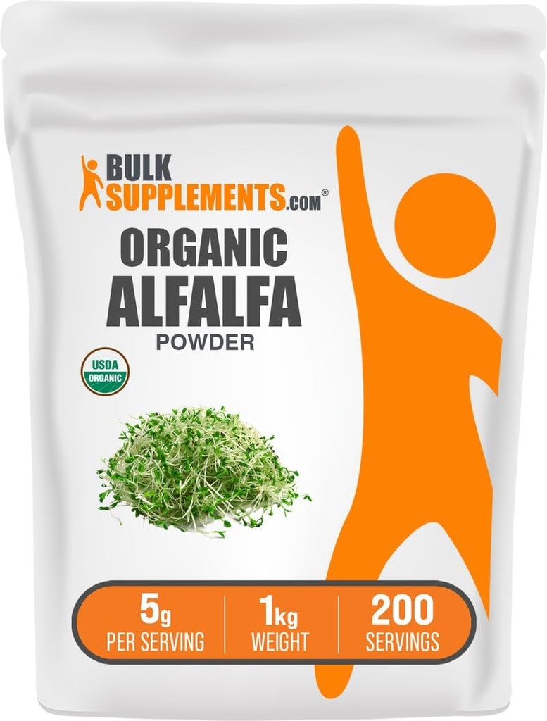 BulkSupplements.com Orgánica Alfalfa Grass Powder - Suplemento Alfalfa, Green Superfood Powder - Vegan & Gluten Free, 5g por Serving, 1kg (2.2 lbs) (Pack of 1)