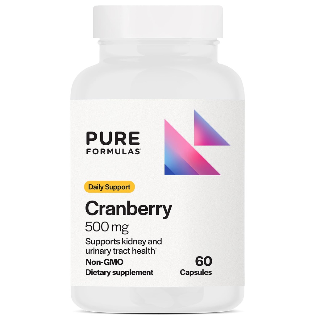 PureFormulas Cranberry 500 mg - Apoya el Riñón y la Salud de la Tracto urinaria - Suplemento Antioxidante para la Protección de la Inmuna y la Salud Celular - Píldoras de arándano para Hombres - No GMO - 60 cápsulas
