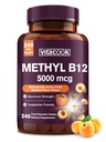 Vitamina B12 Sublingual, Methylcobalamin 5000mcg para la producción de energía, energía, Nerve & Cell Support, Natural Peach Flavor, Vegan, Zero Sugar, 240 Fast Dissolve Tablets