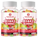 Natures Aid Vitamina libre de azúcar D3 K2 Gummies con Calcio + K2 (MK-7), Citrato de Magnesio, Vitamina C, Extra Strength - Ultimate Absorption for Bone Muscle Teeth Immune, Vegan - 120 Gummies