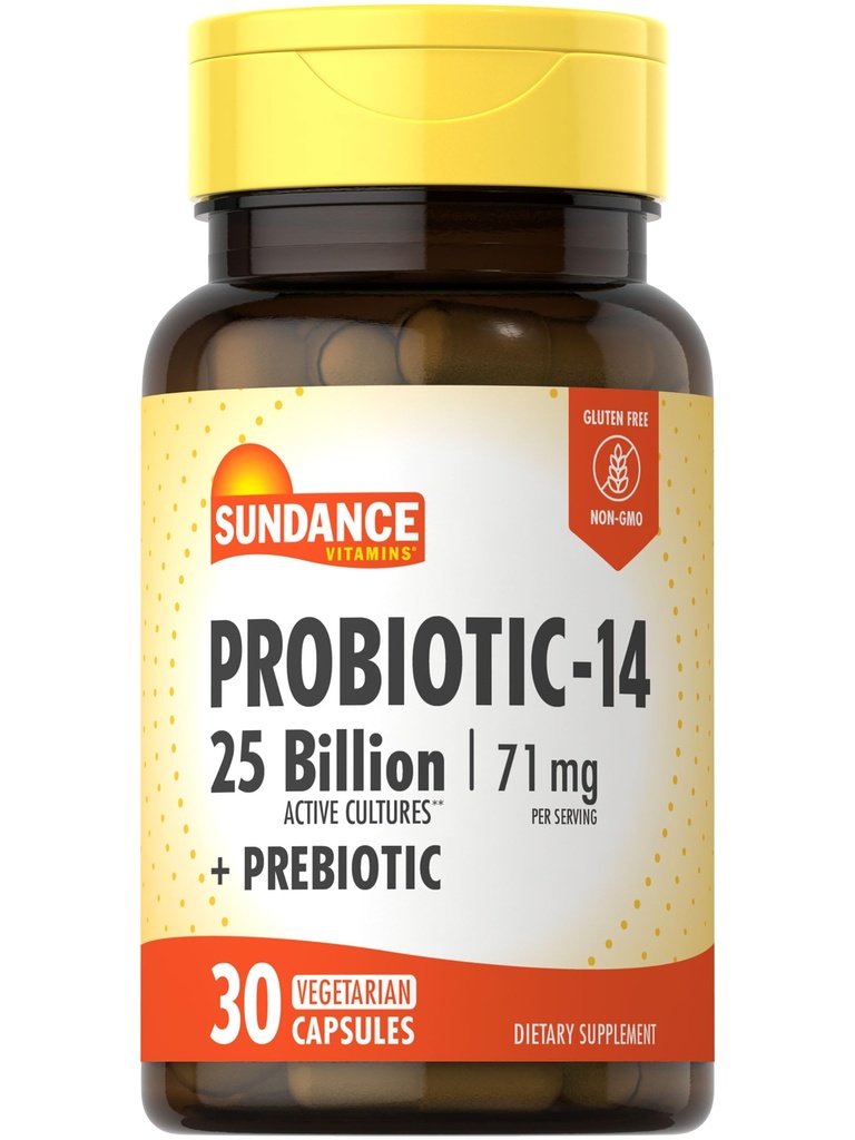 Sundance Probiótico-14 Silencio 25 Culturas de billón Silencio 30 Capsules Silencio con Prebióticos Silencio Vegetariano, No-GMO, y Gluten Suplemento Libre