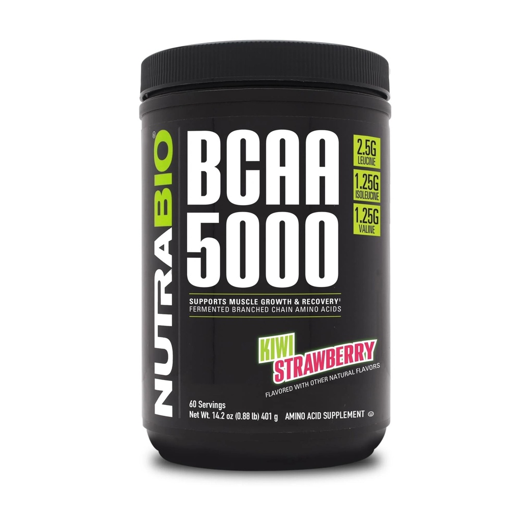 NutraBio BCAA 5000 Powder - Vegan Fermented BCAAs - Apoya Lean Muscle Growth, Recovery, Endurance - 60 Servings - Kiwi Strawberry
