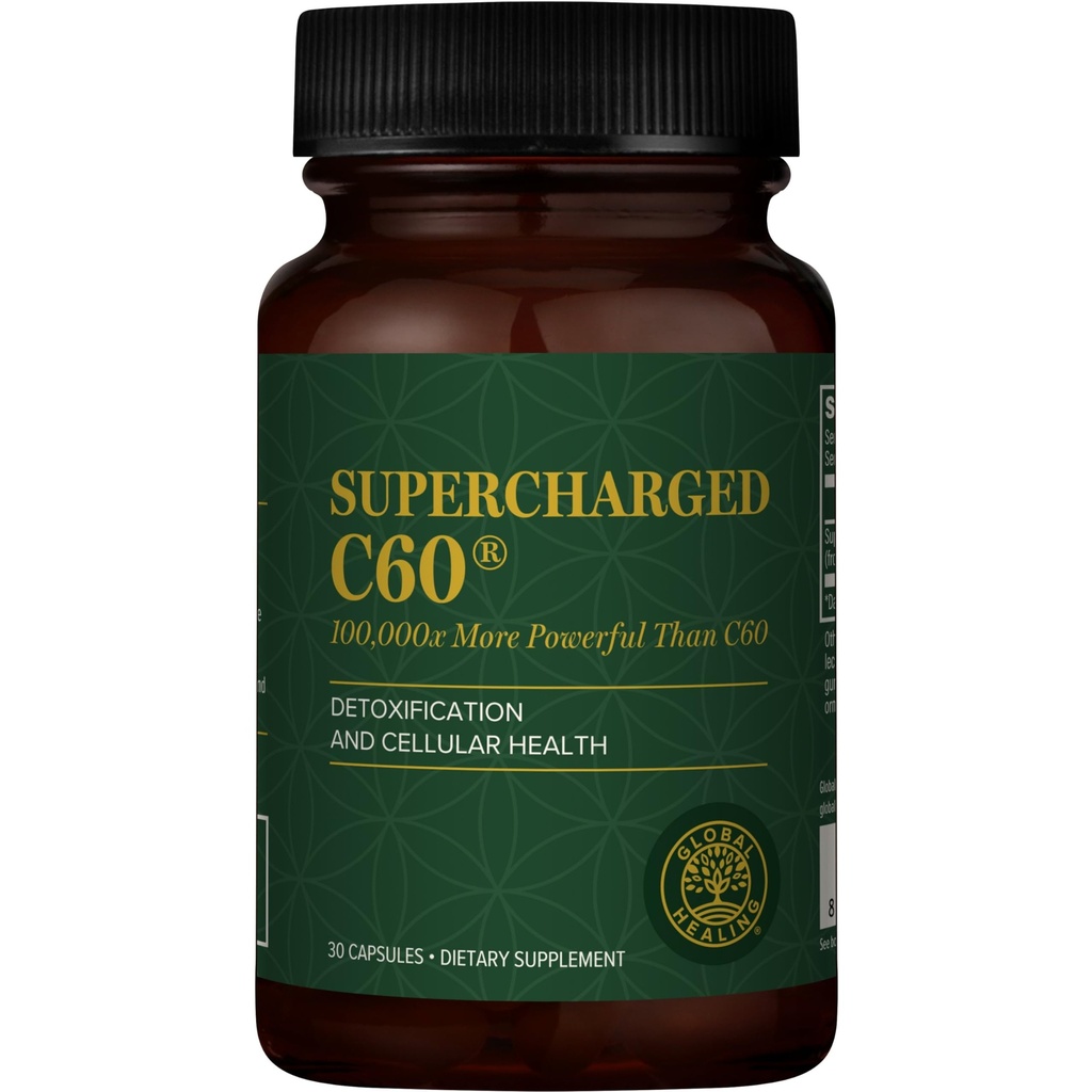 Global Healing Center Supercharged C60 - Micro-Activated Carbon Fullerene w/Organic MCT Powder, 10 veces más potente que regular C60 Suplementos - Ayuda a la desintoxicación, envejecimiento (30 cápsulas)