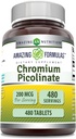 Fórmulas increíbles Chromium Picolinate Suplemento Silencio 200 Mcg Por Serving TENIDO Tablets Silencio No-GMO TENIDO Gluten Free TEN Made in USA (480 Conde)