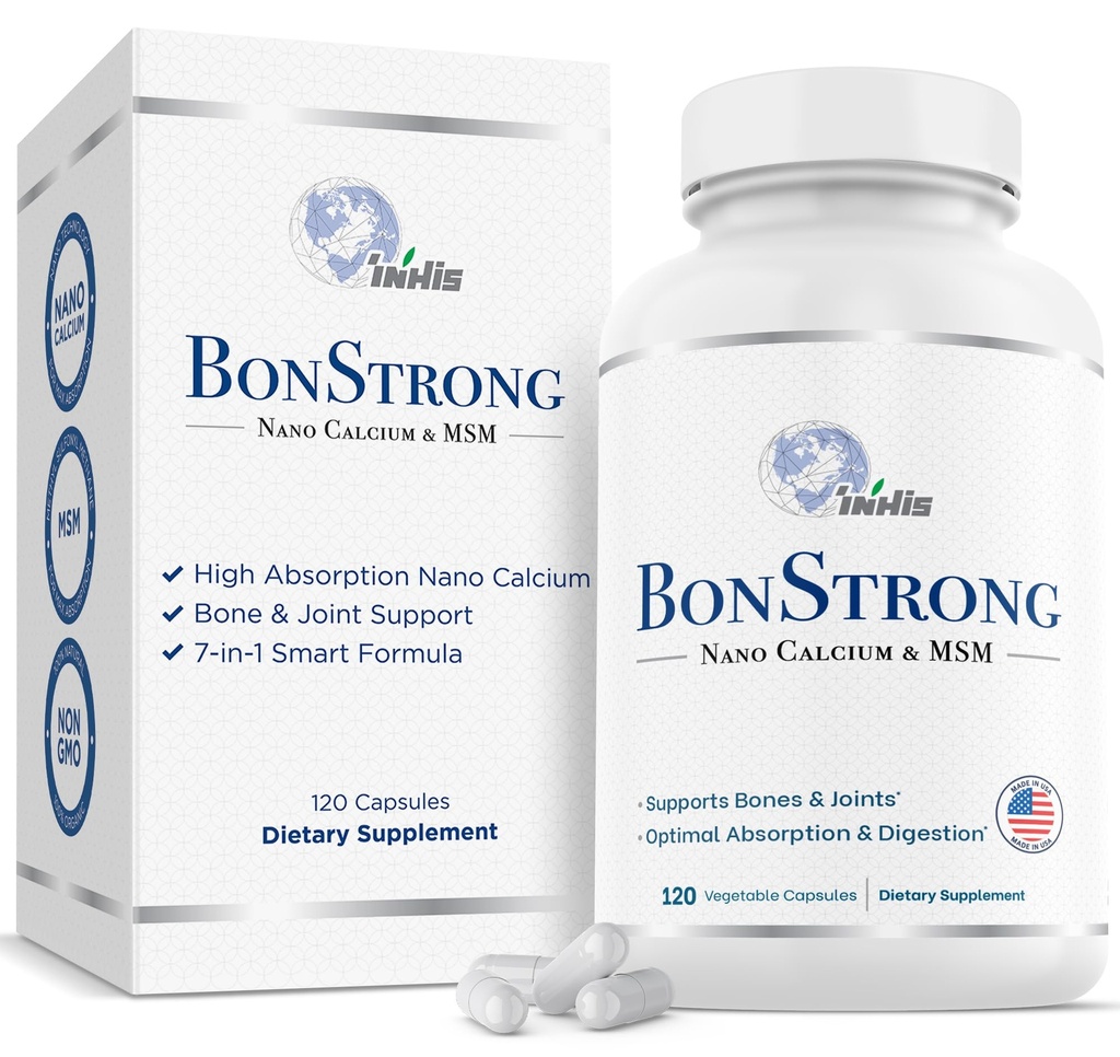 Suplemento de calcio de Nano – Soporte de 7 en-1 con MSM, Vitamina D3, K1, Magnesio, Zinc – Calcio de alta absorción para hombres de mujeres – Vitaminas para juntas de huesos – Hecho en EE.UU. – 120 cápsulas